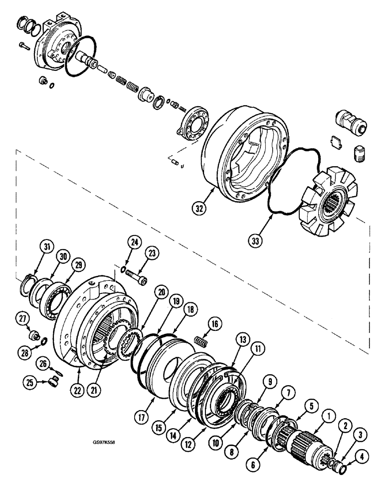 Схема запчастей Case 220B - (6-4) - TRACK DRIVE HYDRAULIC MOTOR, P.I.N. 74441 THROUGH 74597, P.I.N. 03201 AND AFTER (06) - POWER TRAIN