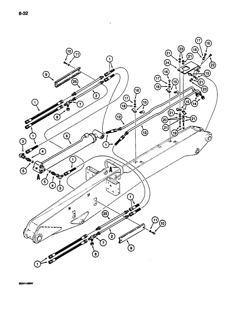 Схема запчастей Case 1187C - (8-32) - FELLER-BUNCHER HYDRAULIC CIRCUITS, TUBES AT ARM (08) - HYDRAULICS