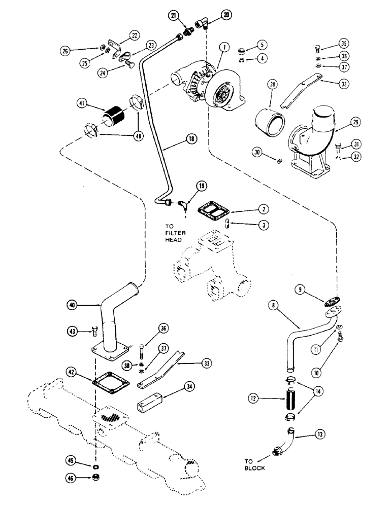 Схема запчастей Case 40 - (010) - TURBO-CHARGER SYSTEM, 504BDT ENGINE (10) - ENGINE