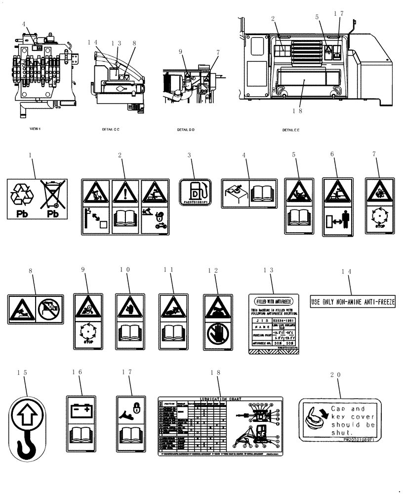 Схема запчастей Case CX31B - (950-18[2]) - DECALS (90) - PLATFORM, CAB, BODYWORK AND DECALS