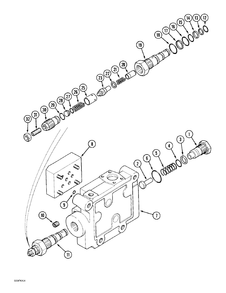 Схема запчастей Case 170C - (8-110) - ATTACHMENT CONTROL VALVE, MAIN RELIEF VALVE, CHECK VALVE, END INLET (08) - HYDRAULICS