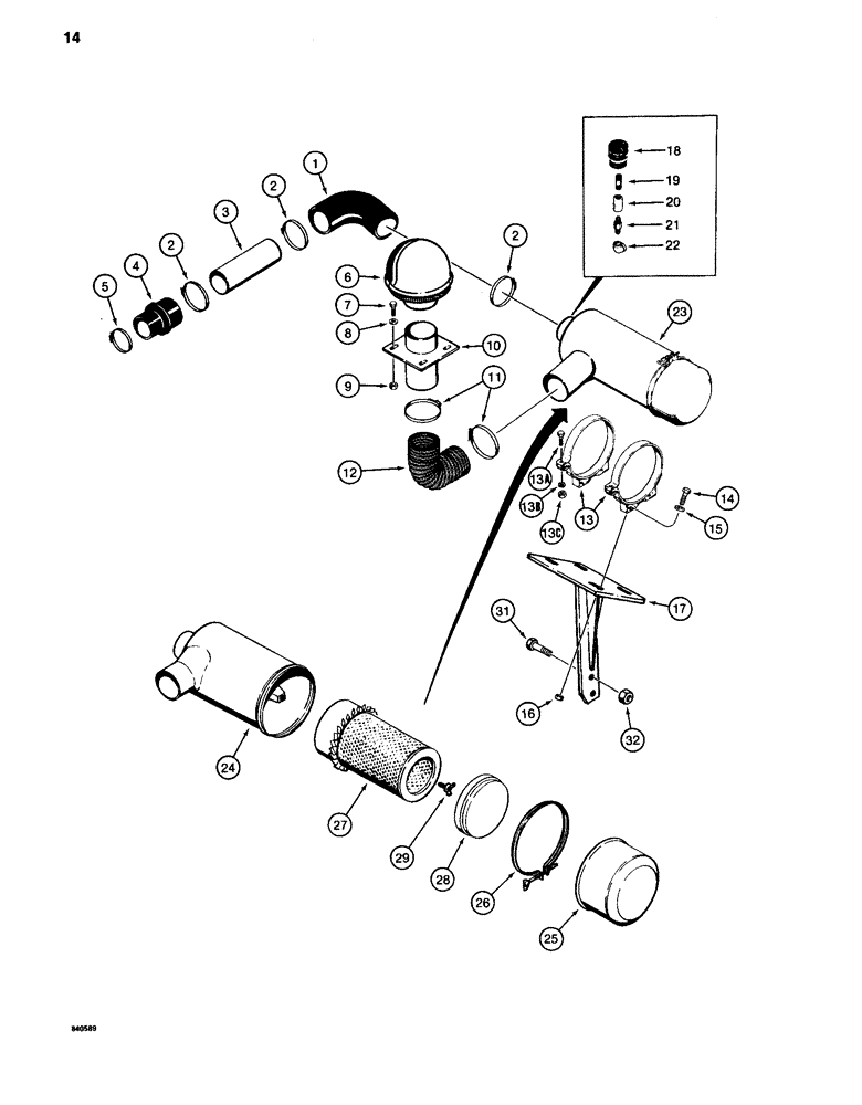 Схема запчастей Case 880C - (014) - AIR CLEANER AND AIR INTAKE PARTS, PIN 6205253 AND AFTER (01) - ENGINE