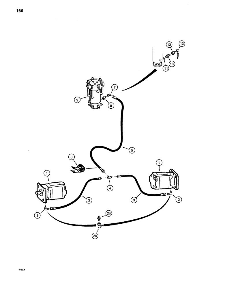 Схема запчастей Case 880C - (166) - TRACK DRIVE MOTOR DRAIN LINES, STANDARD 6-ROLLER TRACK PIN 6205456 AND AFTER (04) - UNDERCARRIAGE