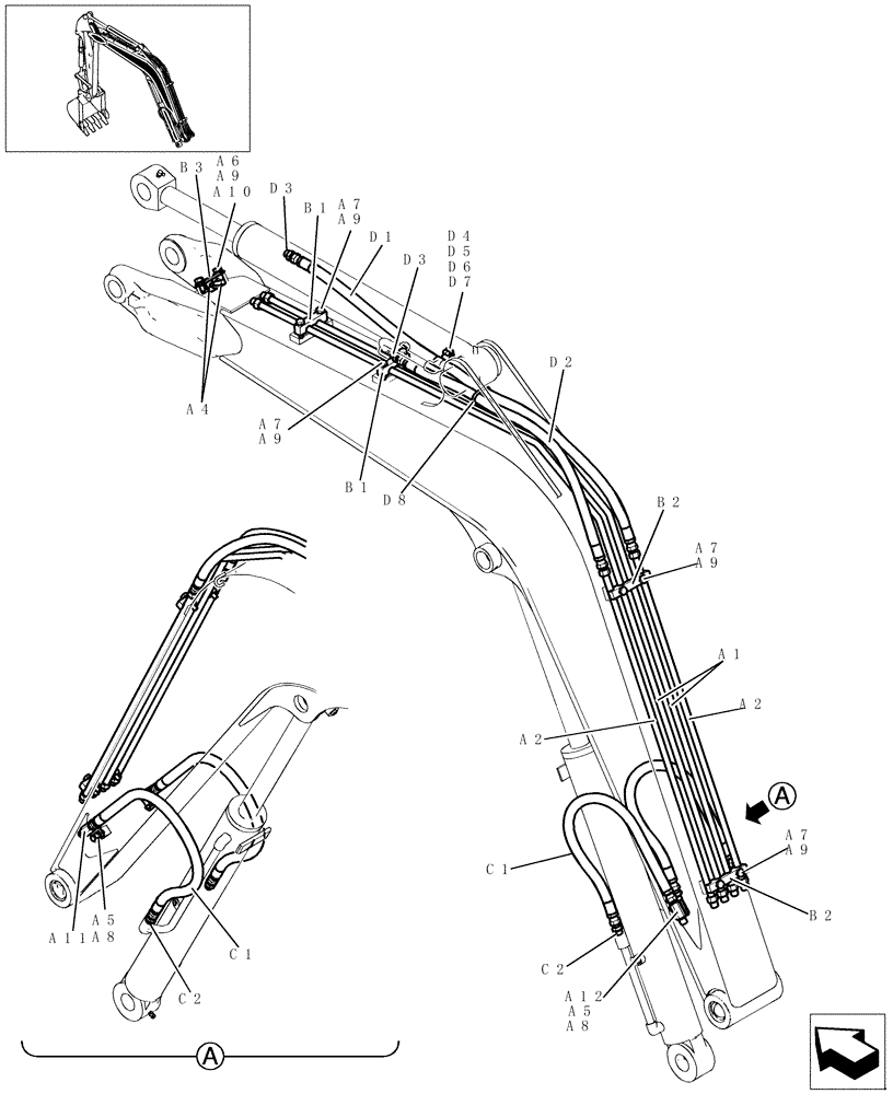 Схема запчастей Case CX31B - (500-01[1]) - BOOM PIPING (84) - BOOMS, DIPPERS & BUCKETS