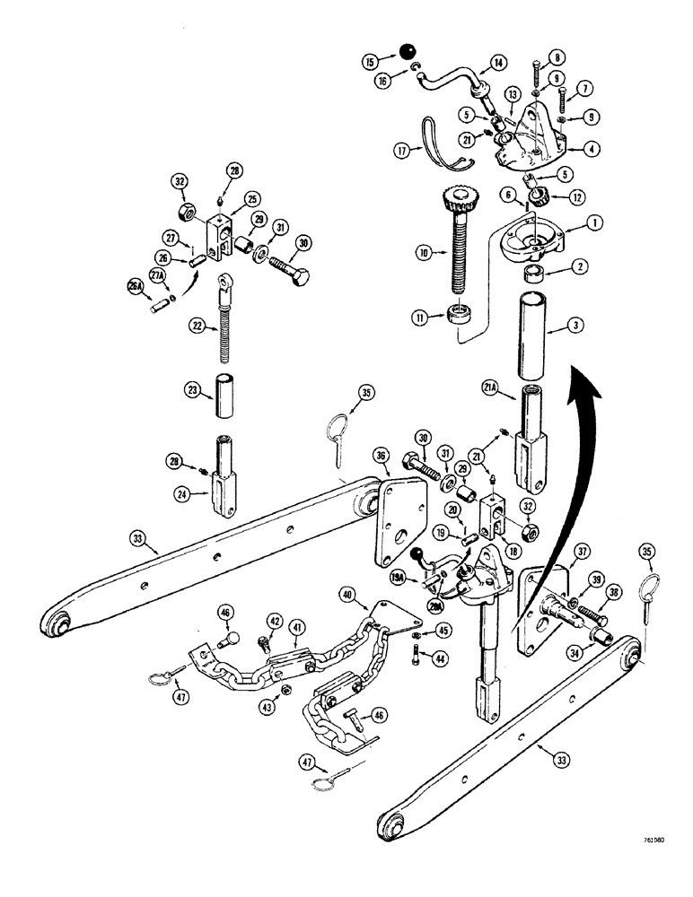 Схема запчастей Case 380CK - (058) - SELECTAMATIC HITCH, CATEGORY I-II LIFT RODS AND ARMS 