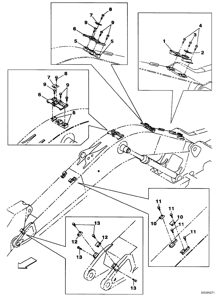 Схема запчастей Case CX290B - (09-43) - CLAMPS - BOOM (09) - CHASSIS/ATTACHMENTS