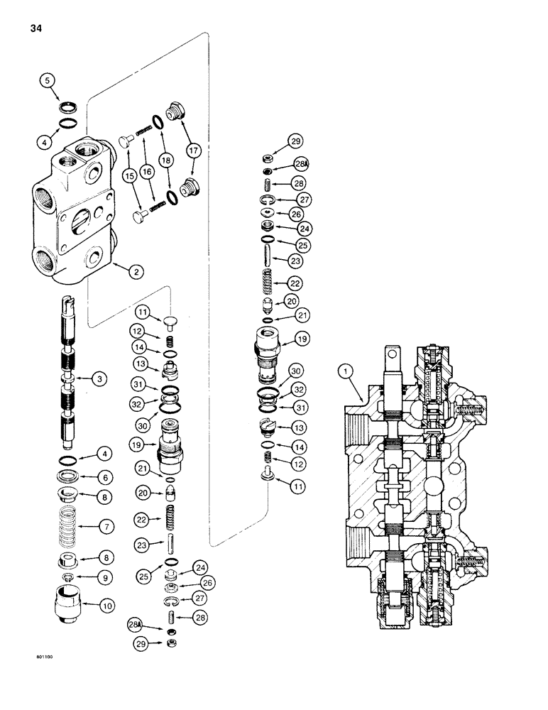 Схема запчастей Case 35A - (34) - BACKHOE CONTROL VALVE, SWING SECTION 