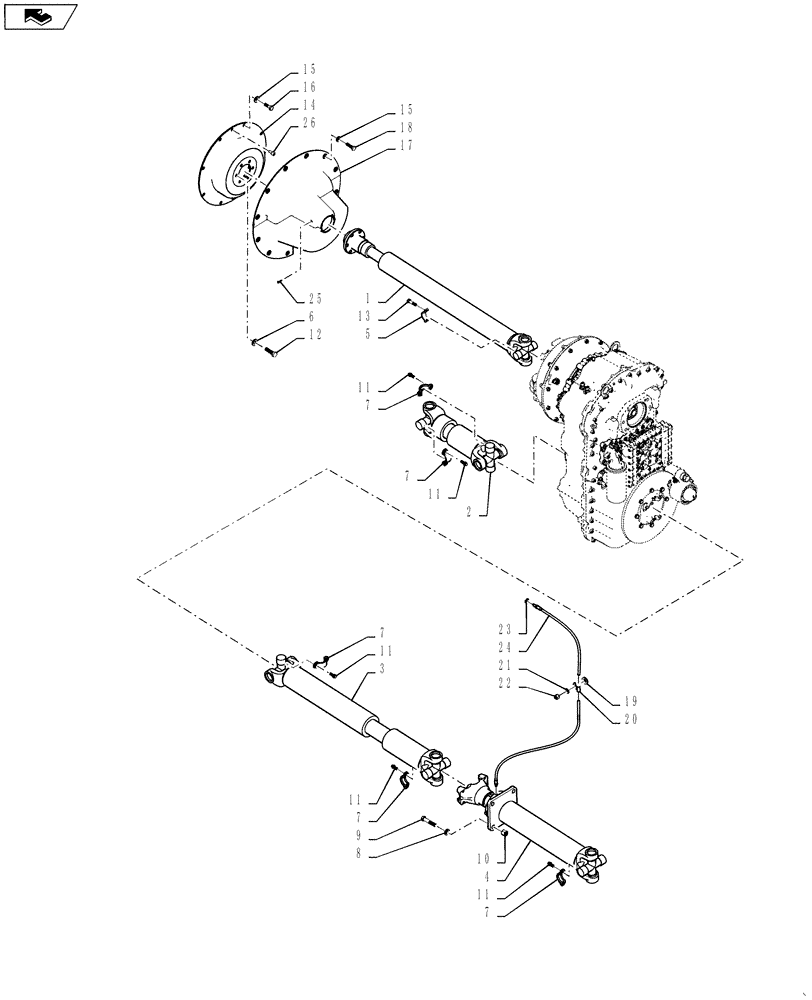 Схема запчастей Case 621F - (21.155.01) - DRIVE SHAFT MOUNTING (21) - TRANSMISSION