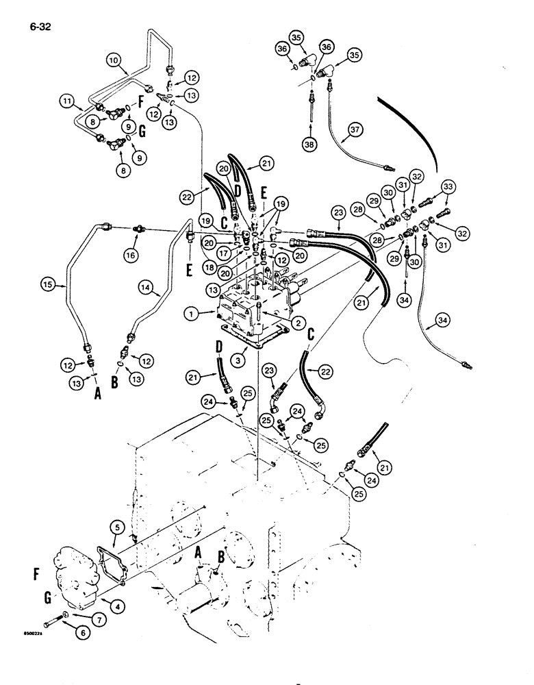 Схема запчастей Case 855D - (6-32) - TRANSMISSION HYDRAULIC LINES (06) - POWER TRAIN