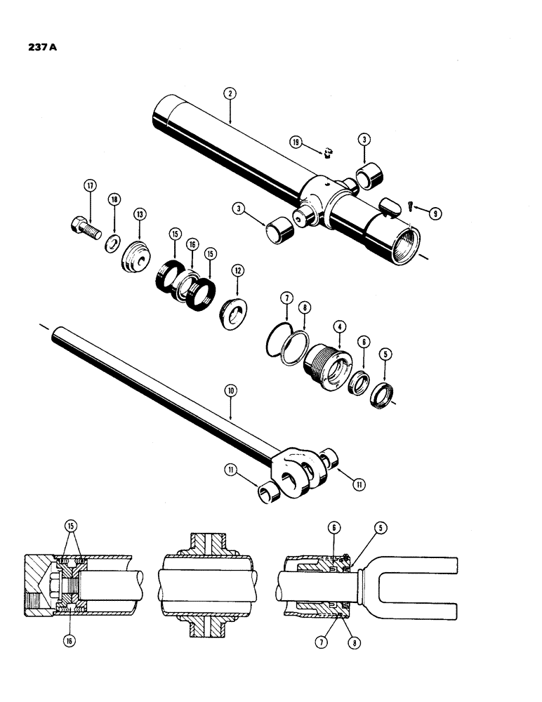 Схема запчастей Case 450 - (237A) - G33561 & G33562 LOADER DUMP CYLINDER, 3" DIA. CYLINDER W/23-1/2" STROKE (07) - HYDRAULIC SYSTEM