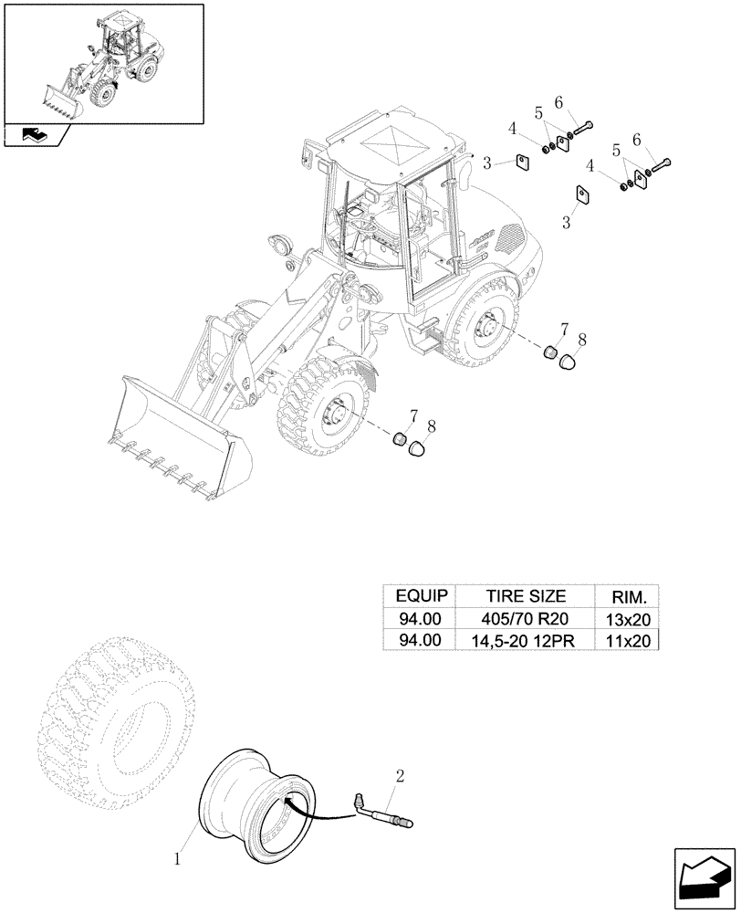 Схема запчастей Case 221E - (94.00[04]) - WHEELS (11) - WHEELS