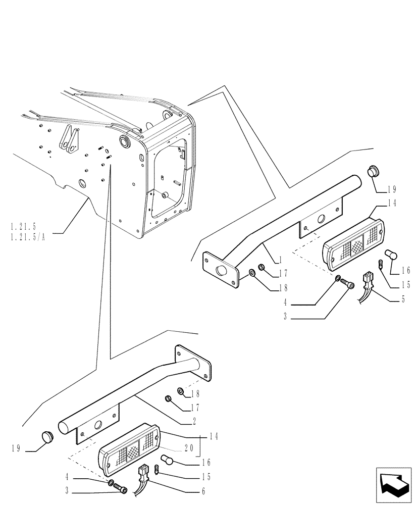 Схема запчастей Case TX842 - (9.00330[01]) - ROAD LIGHTS - OPTIONAL CODE 749268001 (55) - ELECTRICAL SYSTEMS