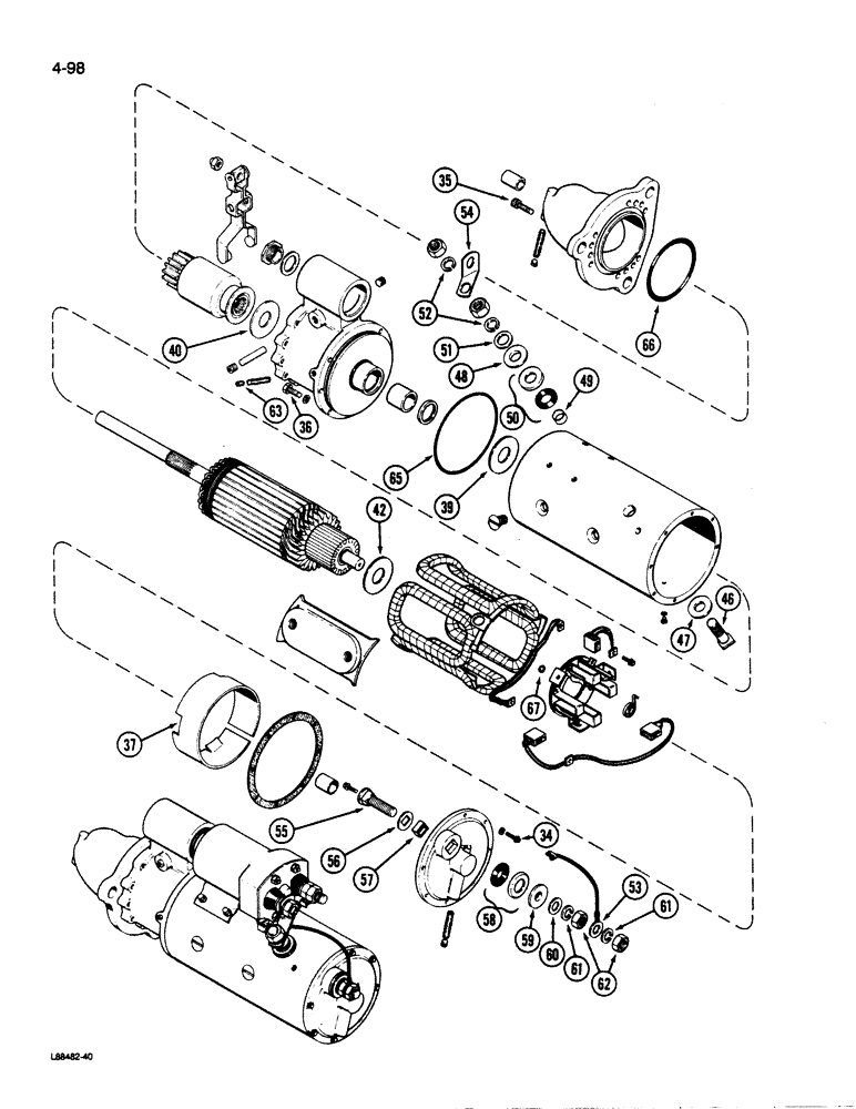 Схема запчастей Case 1455B - (4-098) - R37343 STARTER ASSEMBLY, PRESTOLITE (04) - ELECTRICAL SYSTEMS