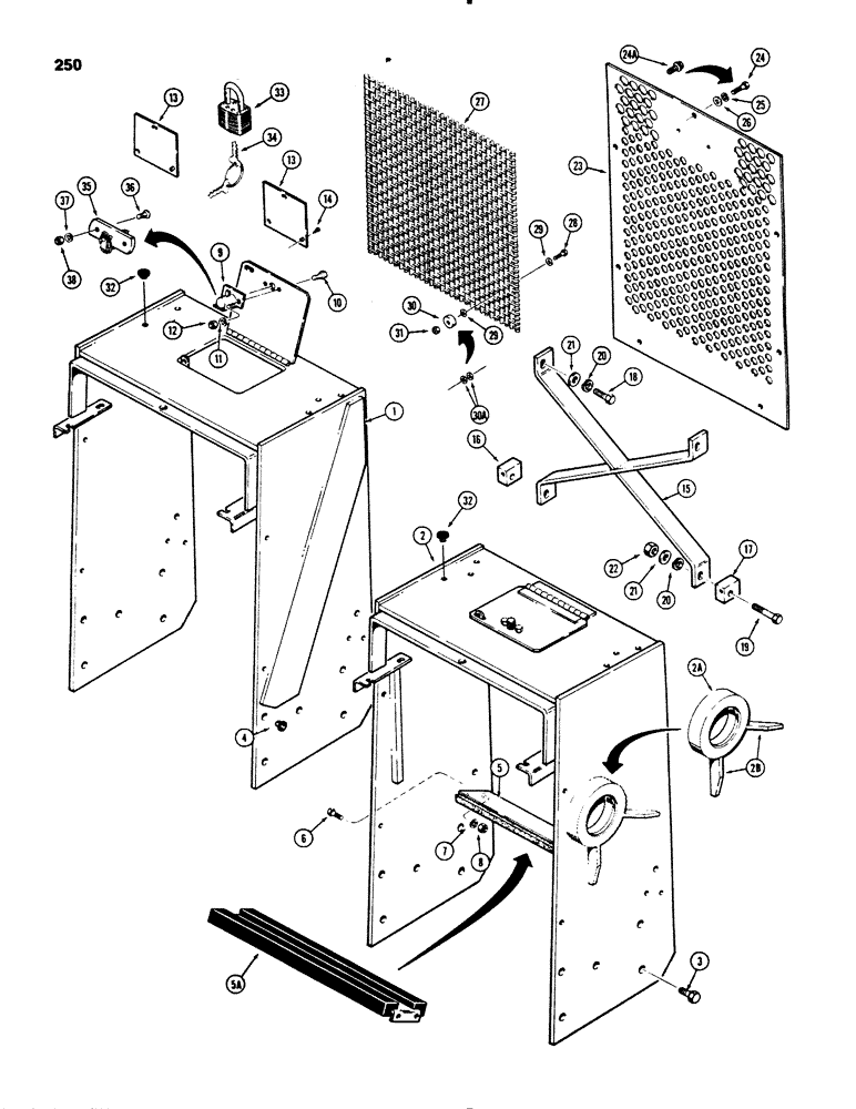 Схема запчастей Case 455B - (250) - SHROUD, GRILLE AND SCREENS (05) - UPPERSTRUCTURE CHASSIS