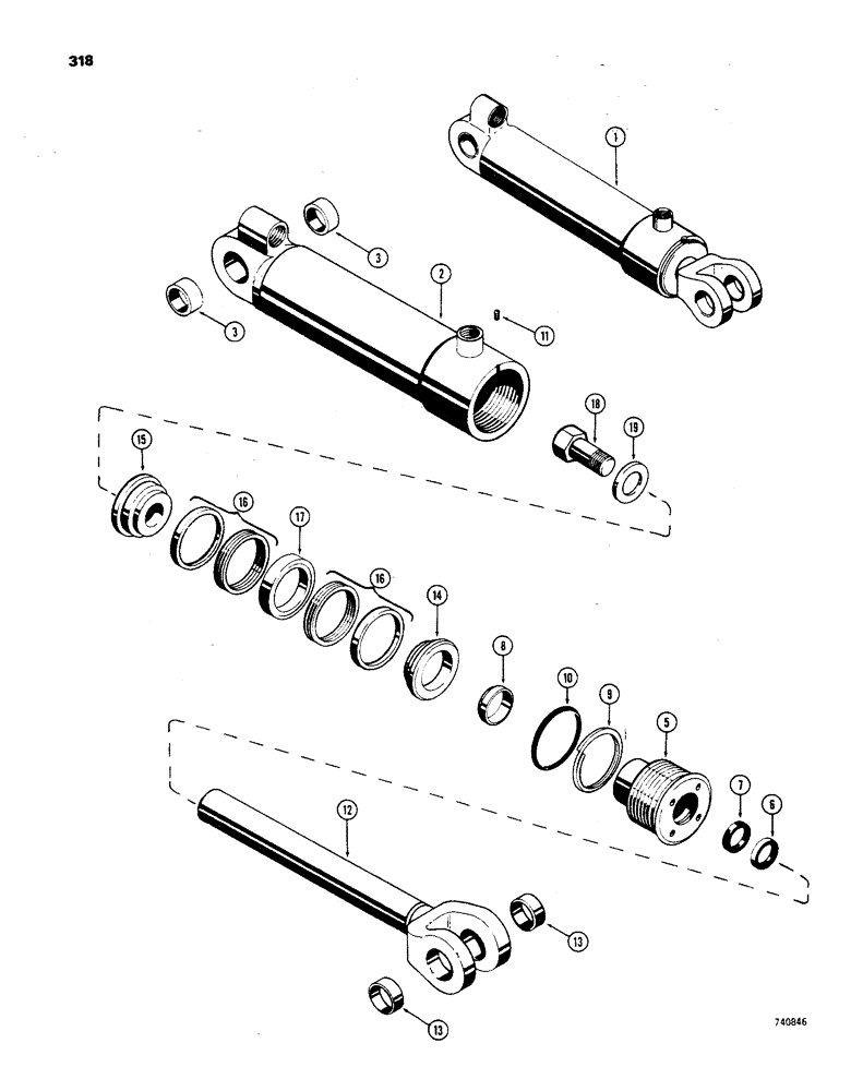 Схема запчастей Case 850 - (318) - G32579 HYDRA-LEVELING CYLINDER, GLAND HAS SOLID OUTER ROD WIPER & SPLIT INNER ROD WIPER (07) - HYDRAULIC SYSTEM