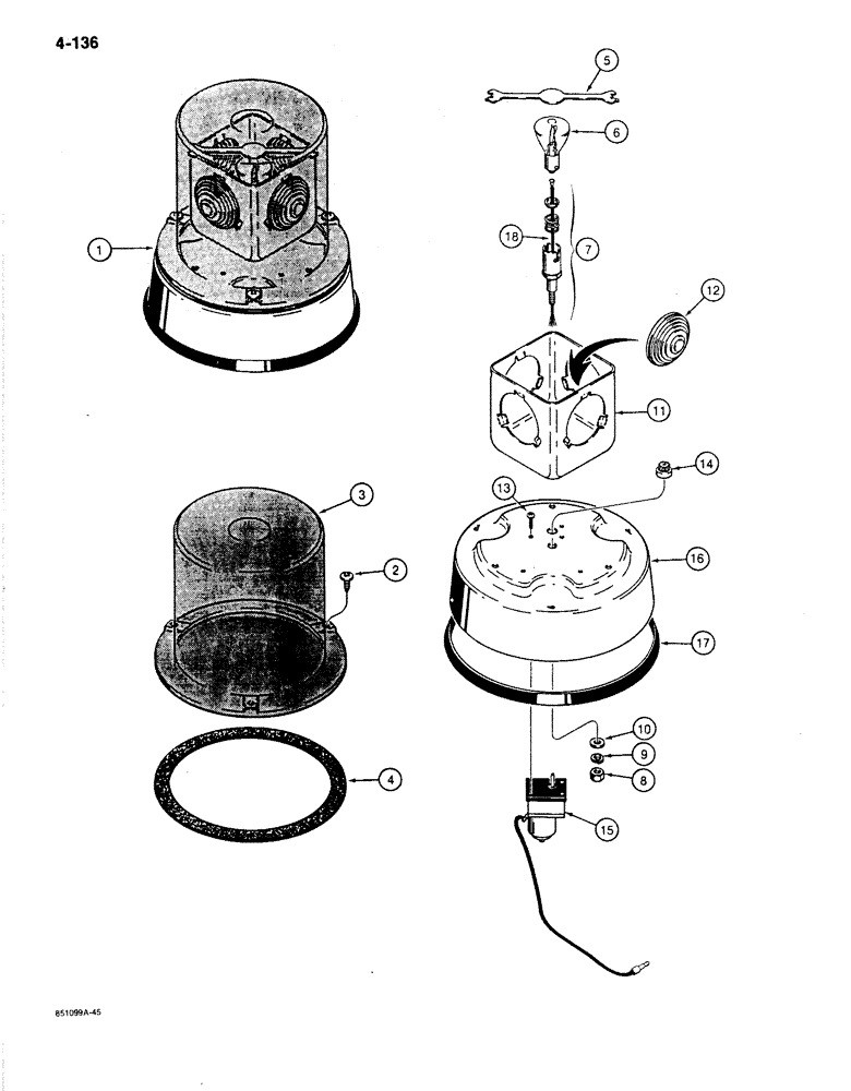 Схема запчастей Case 780C - (4-136) - 24 VOLT ROTATING BEACON (04) - ELECTRICAL SYSTEMS