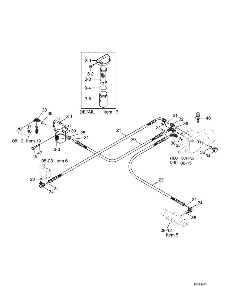 Схема запчастей Case 1221E - (08-13[01]) - HYDRAULICS - PILOT CONTROL LINES (B) (87700436) (08) - HYDRAULICS