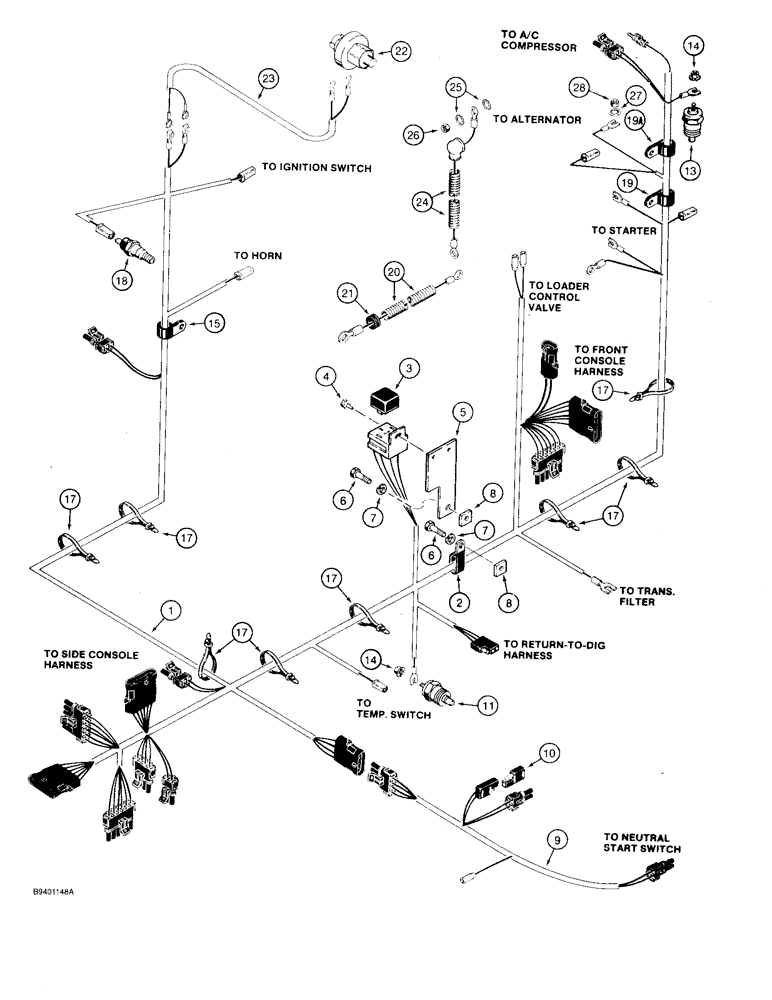 Схема запчастей Case 580SK - (4-16) - ENGINE ELECTRICAL CIRCUIT, PRIOR TO P.I.N. JJG0167019 (04) - ELECTRICAL SYSTEMS