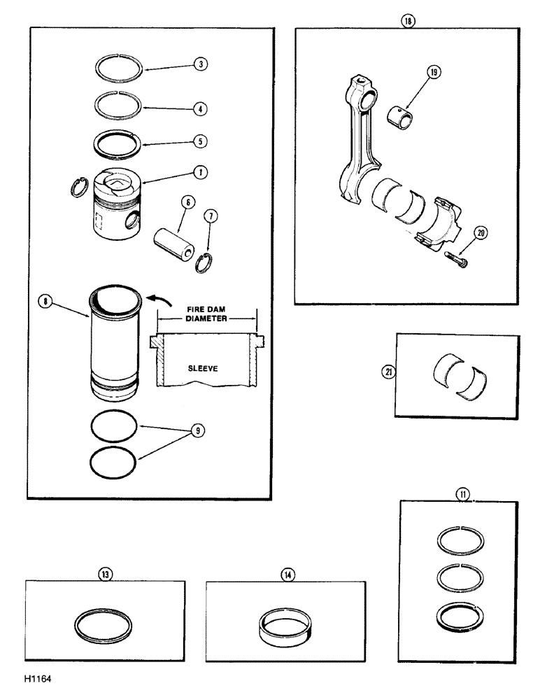 Схема запчастей Case 780 - (064) - PISTONS & SLEEVES, W/ 5.092" TO 5.097" FIRE DAM DIA SLEEVE 336BD NATURAL ASPIRATED ENG (02) - ENGINE