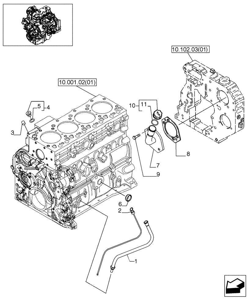 Схема запчастей Case 580SN - (10.304.10) - ENGINE OIL DIPSTICK (580SN, 580SN WT, 590SN) (10) - ENGINE