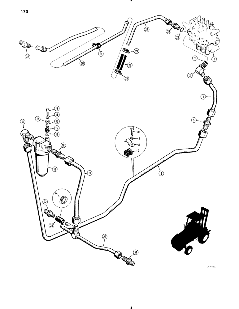 Схема запчастей Case 584C - (170) - FORKLIFT HYDRAULIC CIRCUIT, RETURN LINES AND FILTER CONNECTIONS, USED ON MODELS W/ DUAL RETURN LINE (35) - HYDRAULIC SYSTEMS