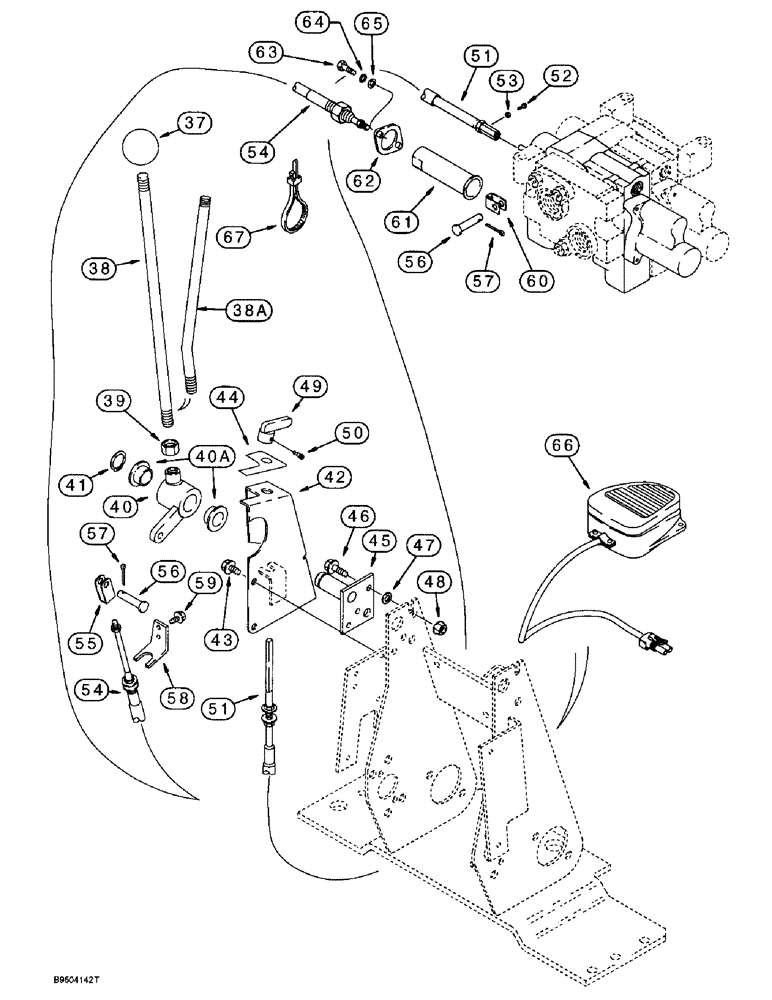 Схема запчастей Case 580SL - (8-066) - BACKHOE AUXILIARY HYDRAULICS, CONTROL LEVERS TO AUXILIARY VALVE (08) - HYDRAULICS