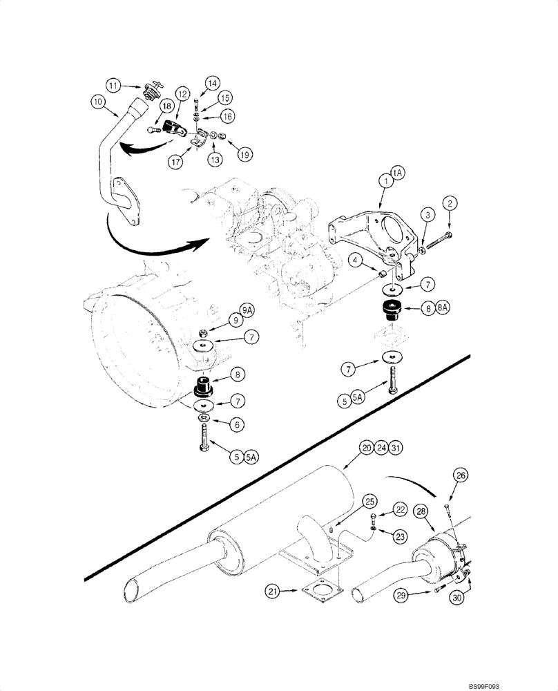 Схема запчастей Case 1845C - (02-02) - MOUNT, ENGINE - MUFFLER (02) - ENGINE