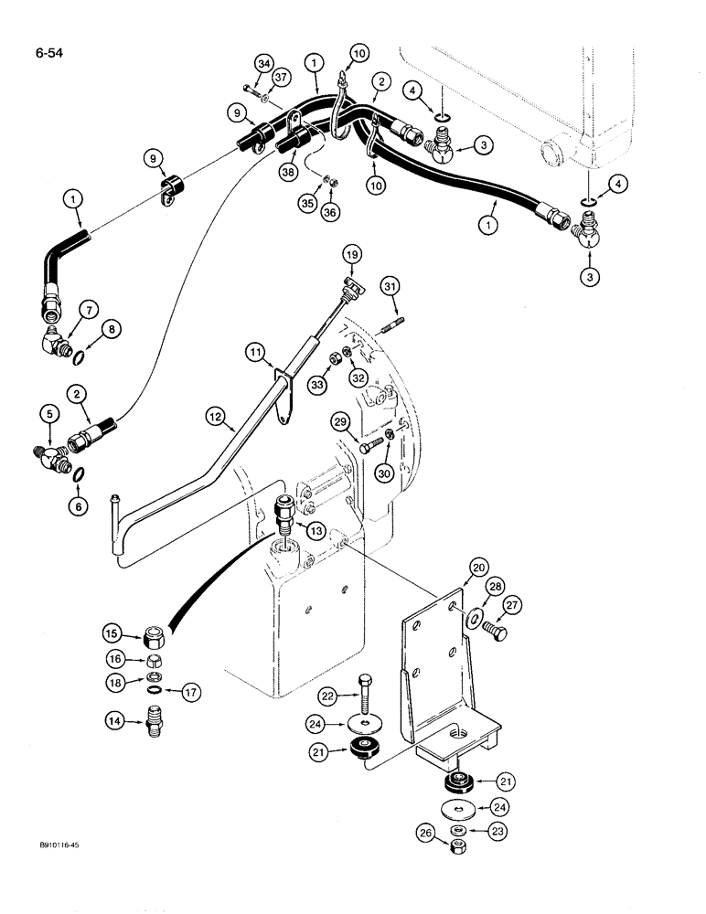 Схема запчастей Case 780D - (6-54) - TRANSMISSION COOLING SYSTEM, MOUNTING, AND DIPSTICK (06) - POWER TRAIN