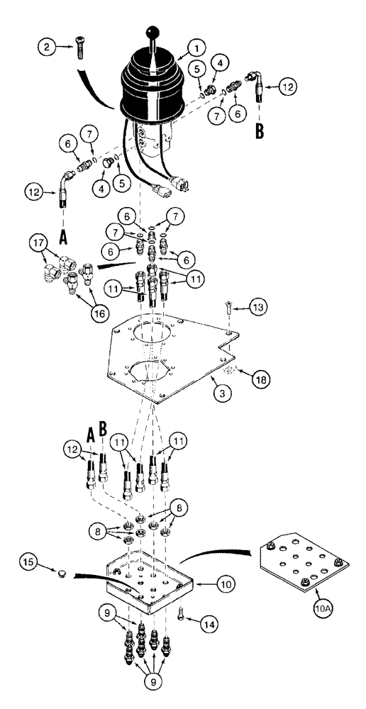 Схема запчастей Case 921B - (8-042) - REMOTE LOADER CONTROL CIRCUIT - SINGLE LEVER WITH TWO SPOOL VALVE (08) - HYDRAULICS