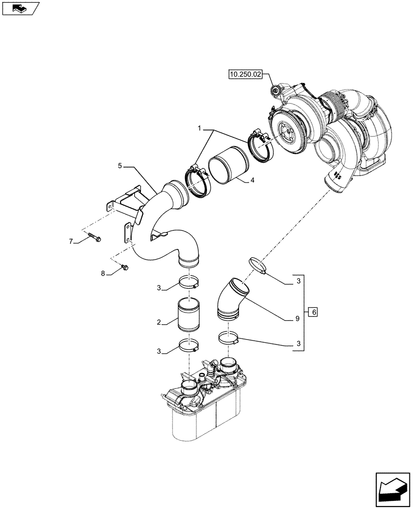 Схема запчастей Case F3DFA613A E002 - (10.250.03[03]) - TURBOBLOWER PIPES (504386760) (10) - ENGINE