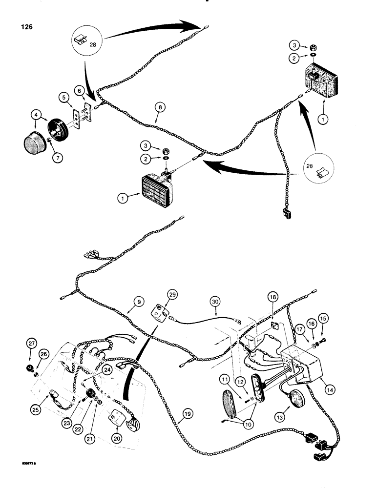 Схема запчастей Case 580SE - (126) - TRACTOR LAMP ELECTRICAL CIRCUIT, WITH CANOPY (04) - ELECTRICAL SYSTEMS