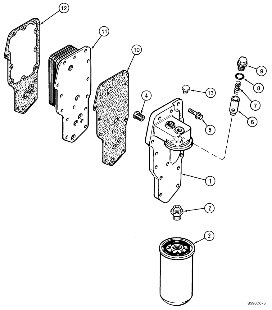 Схема запчастей Case 590SM - (02-13) - OIL FILTER AND COOLER - 4T-390 EMISSIONS CERTIFIED ENGINE (02) - ENGINE