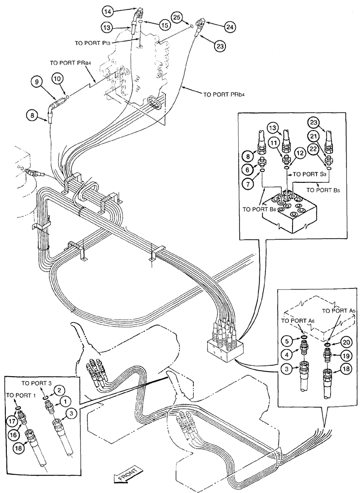 Схема запчастей Case 9050B - (8-060) - BUCKET CONTROL LINES, BUCKET-OPEN LINES, BUCKET ACTIVITY SIGNAL LINE, BUCKET-CLOSE LINES (08) - HYDRAULICS