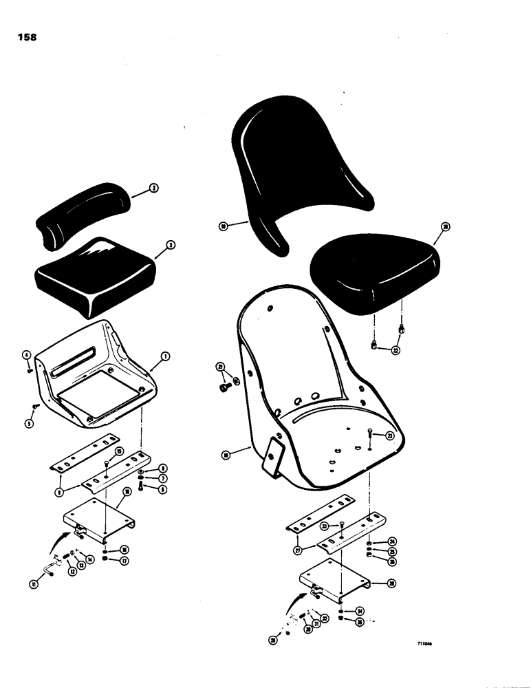 Схема запчастей Case 480B - (158) - SEATS, STANDARD SEAT, USED WITH L44033 SEAT POST 