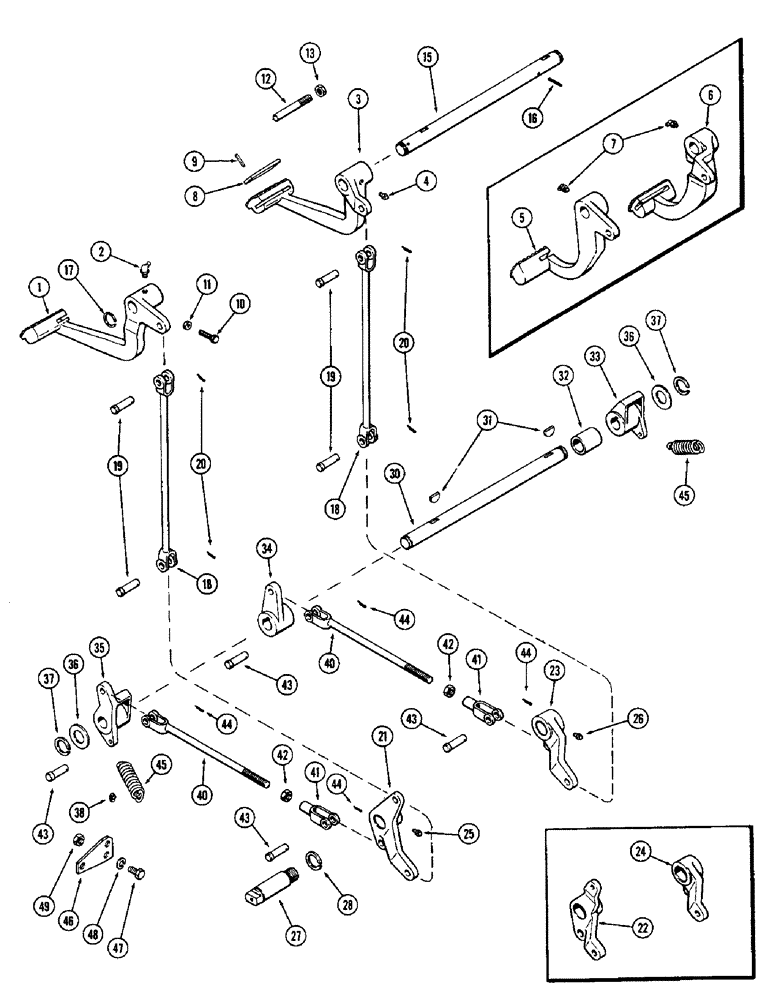 Схема запчастей Case 580B - (210) - BRAKE PEDALS AND LINKAGE, MECHANICAL SHUTTLE (07) - BRAKES