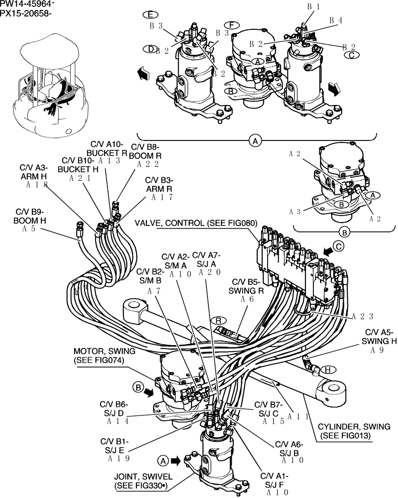 Схема запчастей Case CX36B - (100-01[1]) - HYDRAULIC LINES, UPPER (05) - SUPERSTRUCTURE