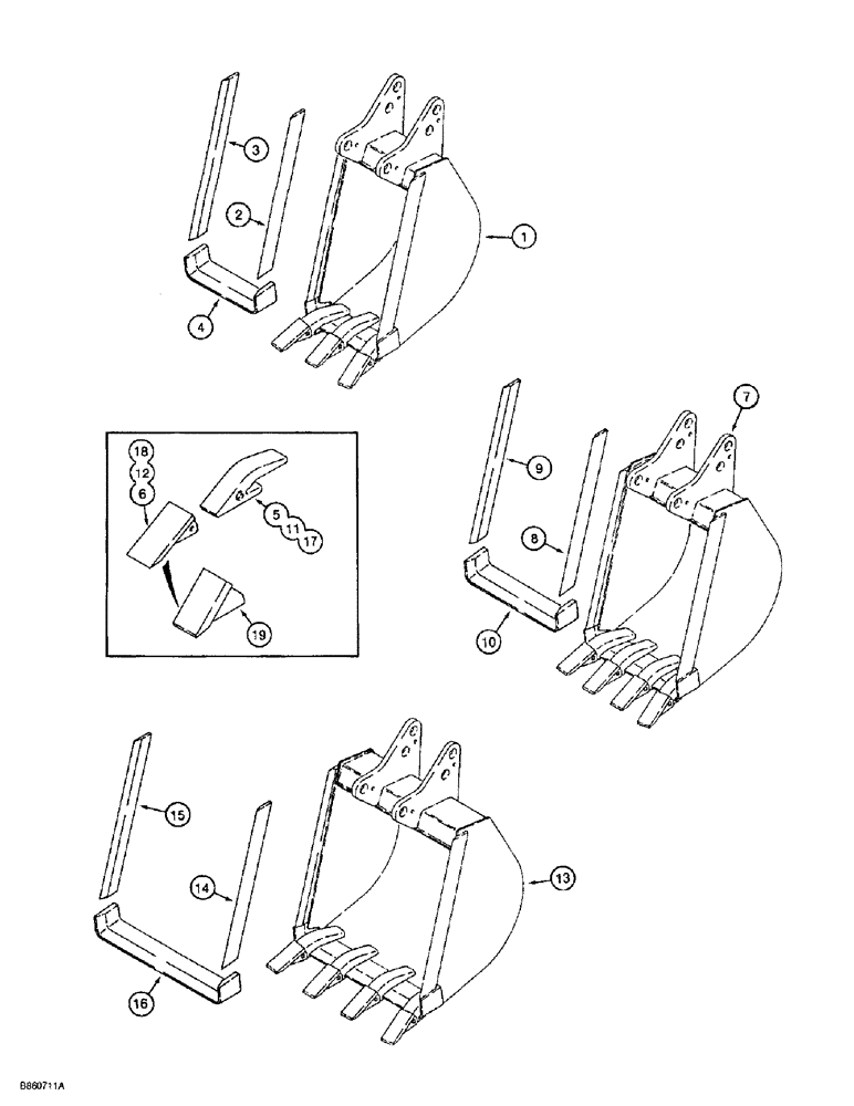 Схема запчастей Case 860 - (9-036) - BACKHOE BUCKETS (09) - CHASSIS/ATTACHMENTS