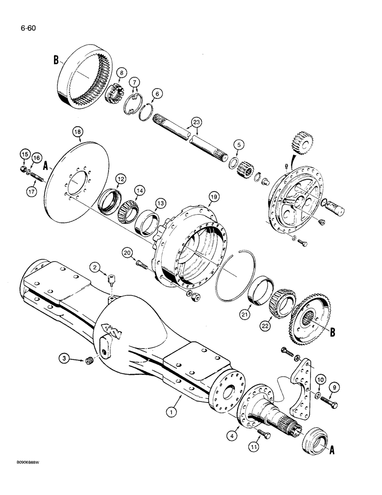 Схема запчастей Case 621 - (6-60) - FRONT AXLE HOUSING AND PLANETARY (06) - POWER TRAIN