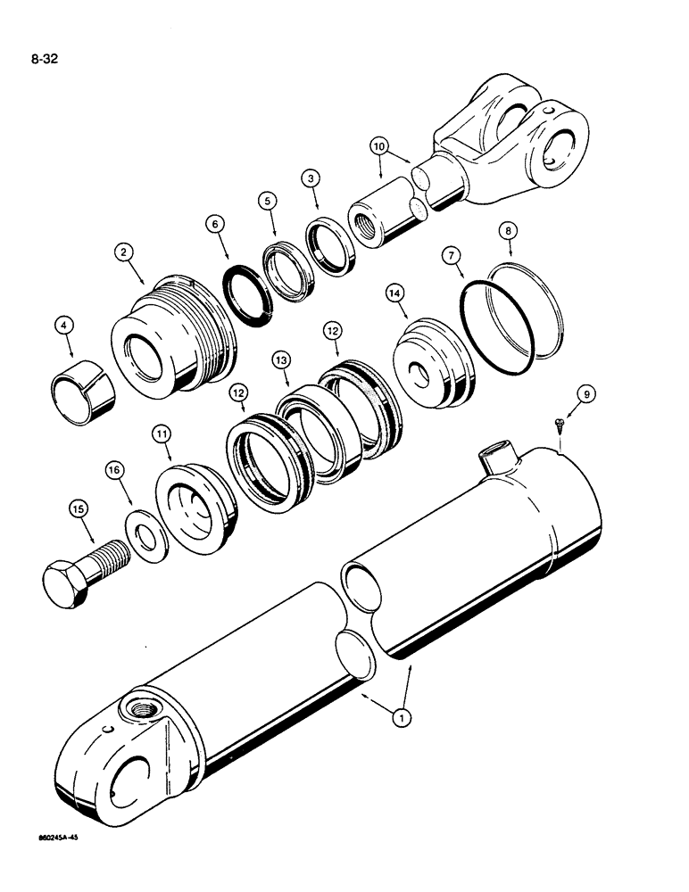 Схема запчастей Case W14B - (8-32) - LIFT CYLINDERS, ALL MODELS EXCEPT FEEDLOT SPECIAL, WITH TWO PIECE PISTON (08) - HYDRAULICS