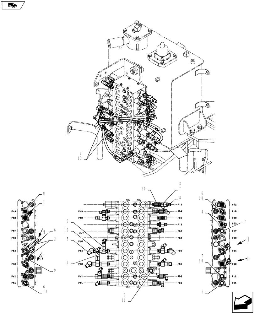 Схема запчастей Case CX55BMSR - (01-041[01]) - CONTROL LINES, MAIN (ROTARY, NIBBLER & BREAKER) (35) - HYDRAULIC SYSTEMS