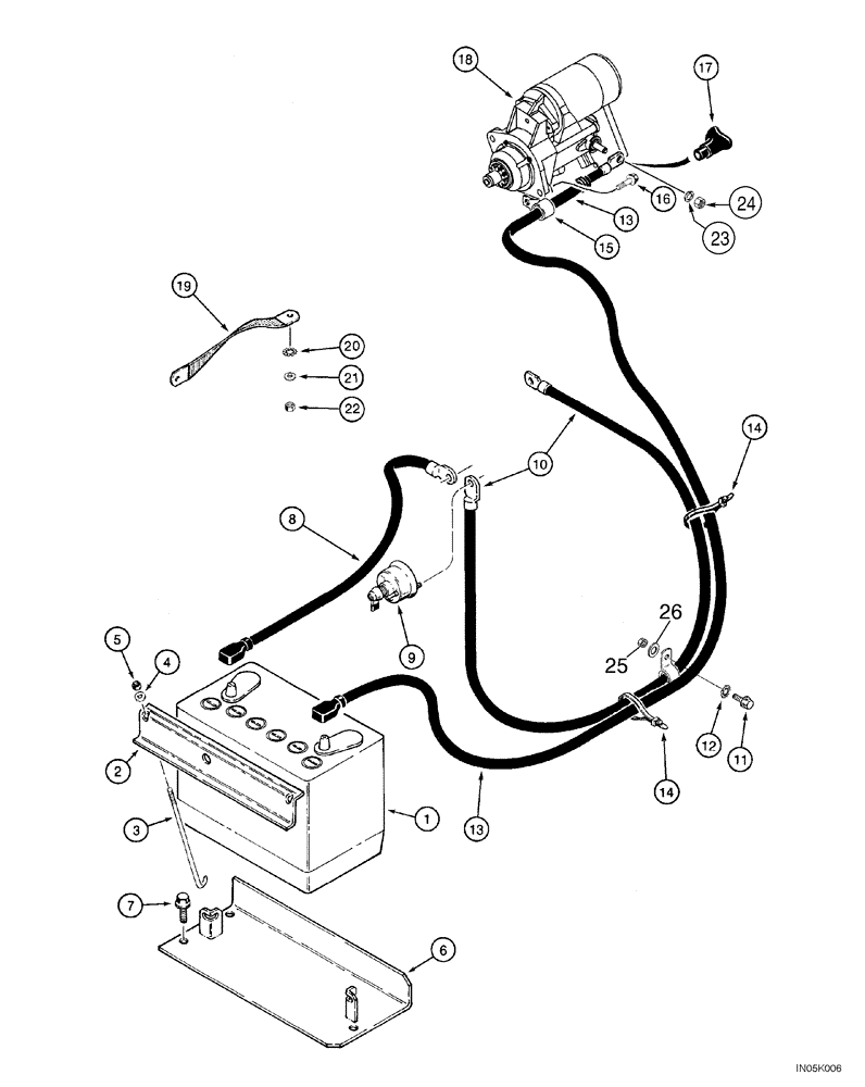 Схема запчастей Case 1150H_IND - (04-04) - BATTERY AND BATTERY CABLES - STARTER (04) - ELECTRICAL SYSTEMS