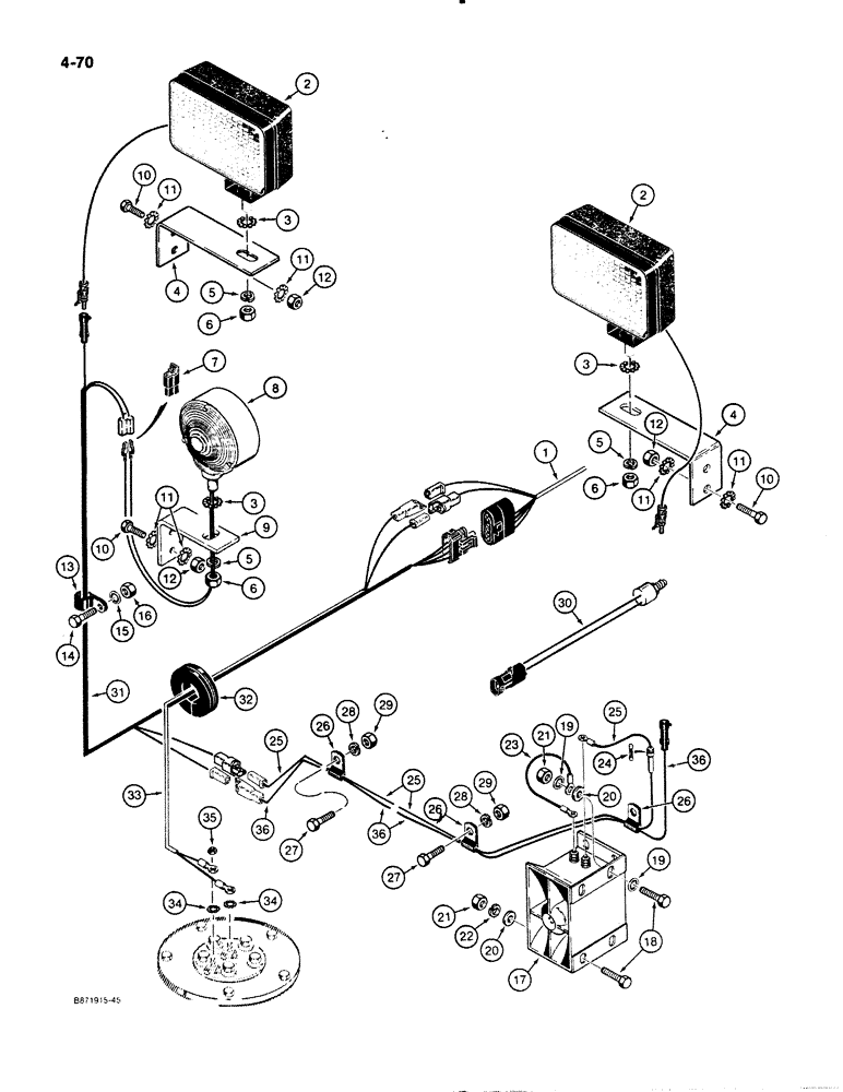 Схема запчастей Case W11B - (4-070) - REAR LAMPS AND BACKUP ALARM, P.I.N. 9158252 THROUGH 9162787 (04) - ELECTRICAL SYSTEMS