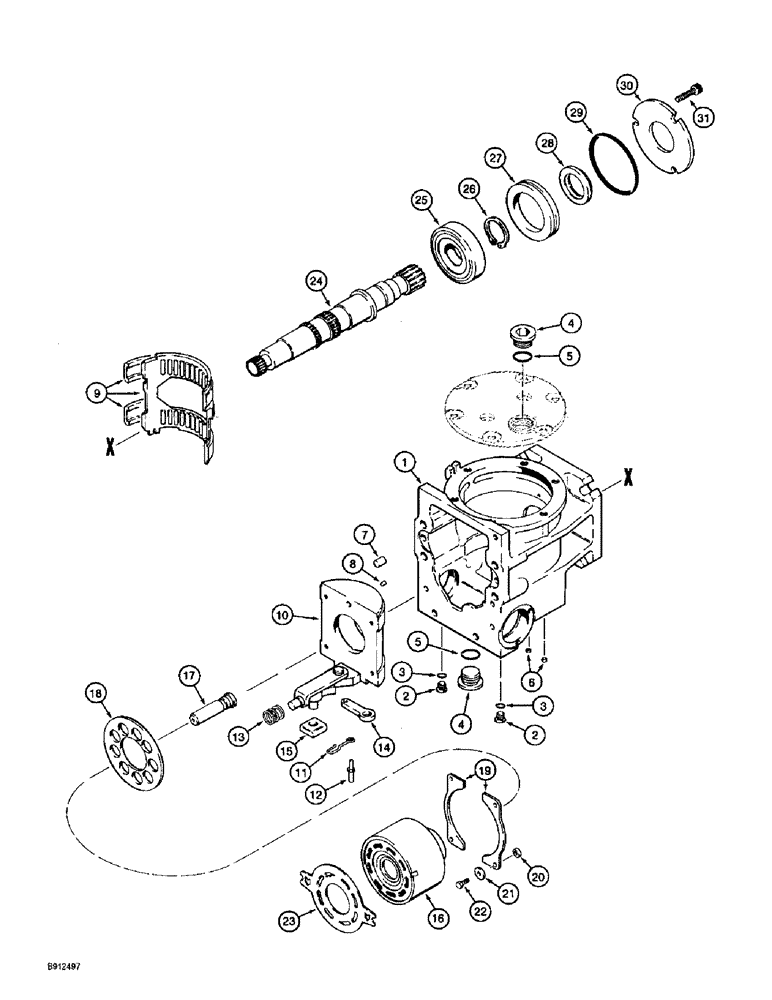 Схема запчастей Case 860 - (6-22) - ATTACHMENT DRIVE PUMP ASSEMBLY (FRONT SECTION) - H674753 - CYLINDER BLOCK AND SHAFT (06) - POWER TRAIN