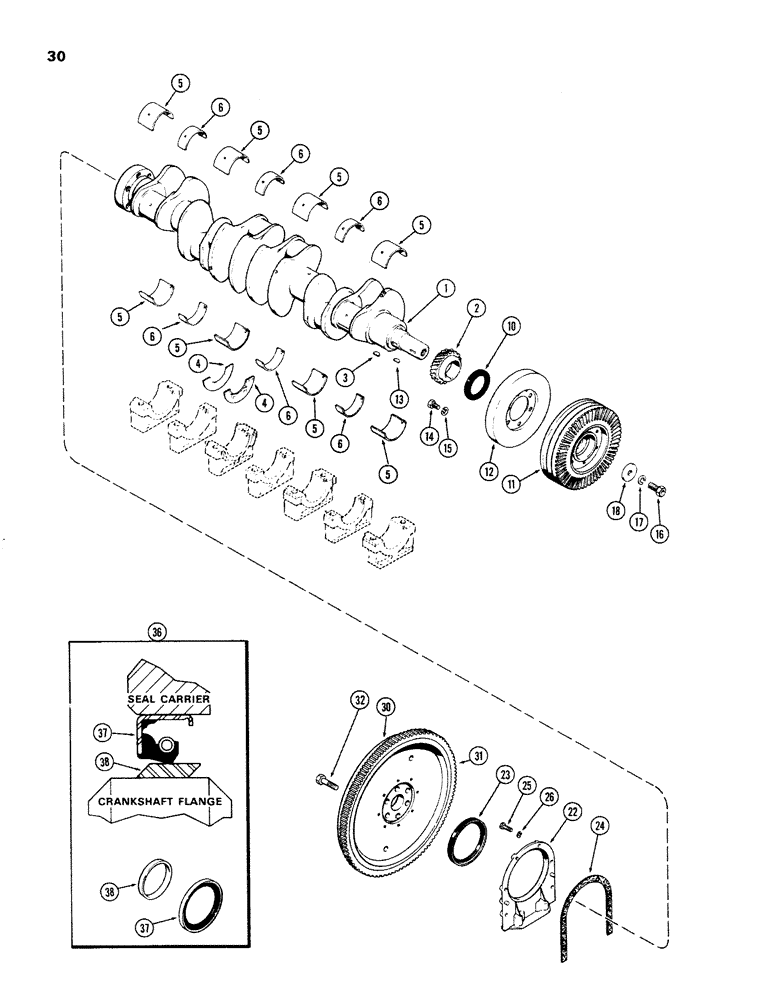 Схема запчастей Case W26B - (030) - CRANKSHAFT AND FLYWHEEL, (504BDT) DIESEL ENGINE (02) - ENGINE