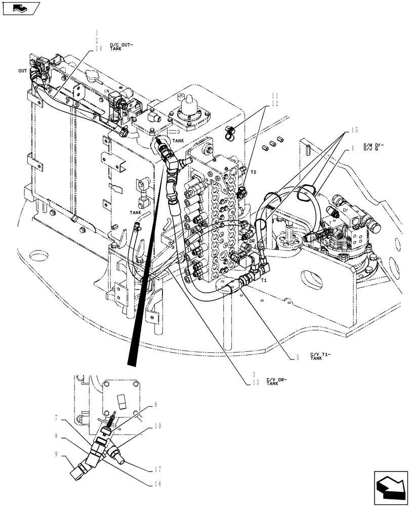 Схема запчастей Case CX55BMSR - (01-031[01]) - HYD LINES, RETURN (ANGLE DOZER) (35) - HYDRAULIC SYSTEMS