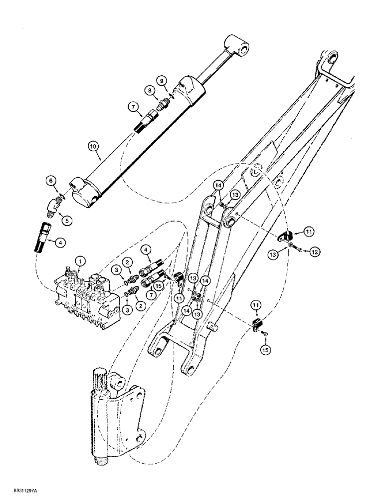 Схема запчастей Case 1838 - (8-36) - BACKHOE DIPPER CYLINDER HYDRAULIC CIRCUIT, D100 OR D100XR BACKHOE (08) - HYDRAULICS