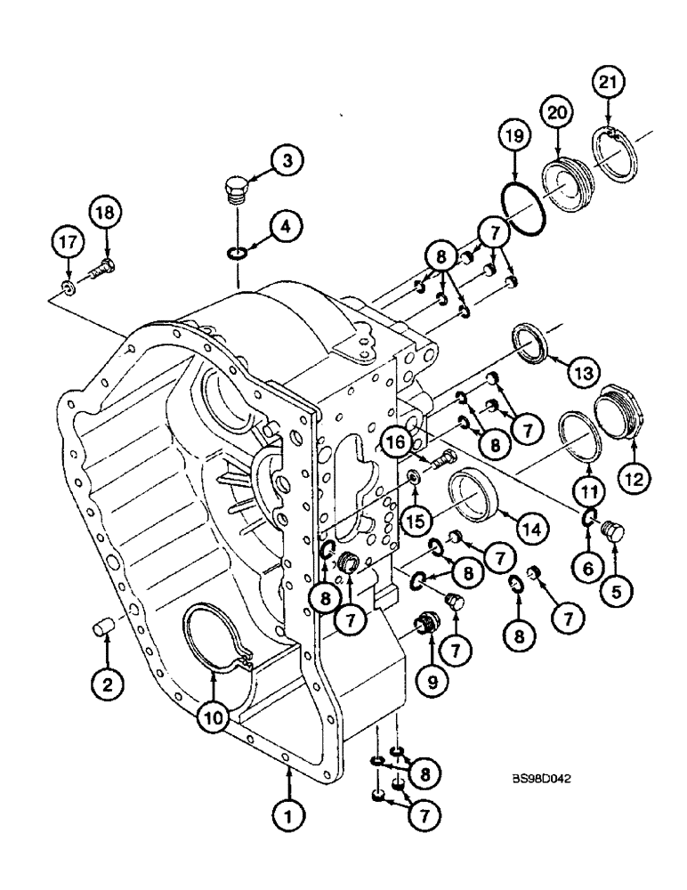 Схема запчастей Case 590SL - (6-124) - CLARK POWERSHIFT TRANSMISSION ASSEMBLY, HOUSING - REAR (06) - POWER TRAIN