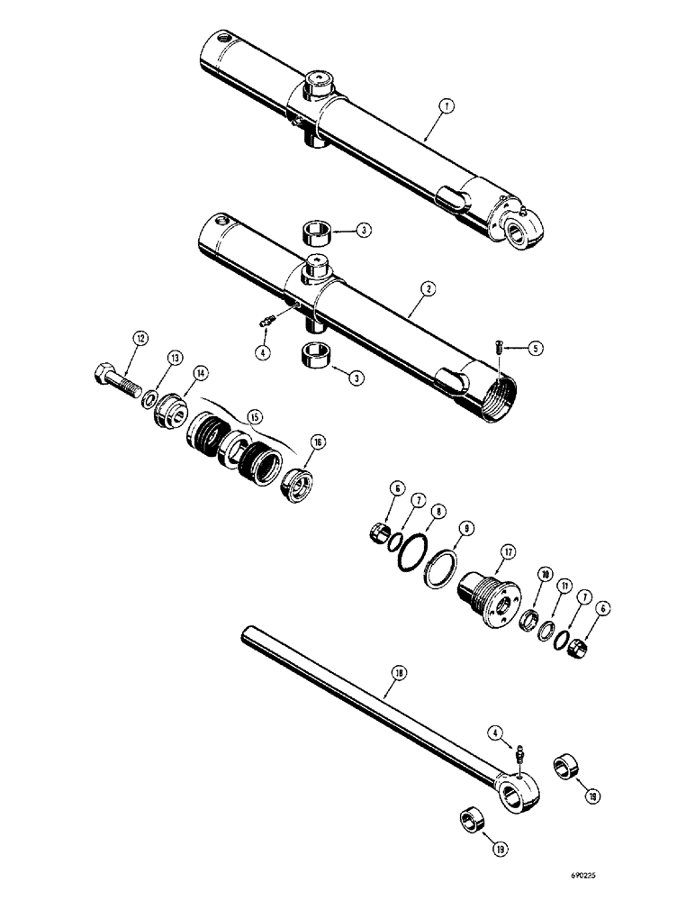 Схема запчастей Case 310G - (222) - LOADER DUMP CYLINDERS, USES SPLIT SNAP IN OUTER ROD WIPER, USES BEFORE TRACTOR SERIAL NO. 3042702 (07) - HYDRAULIC SYSTEM