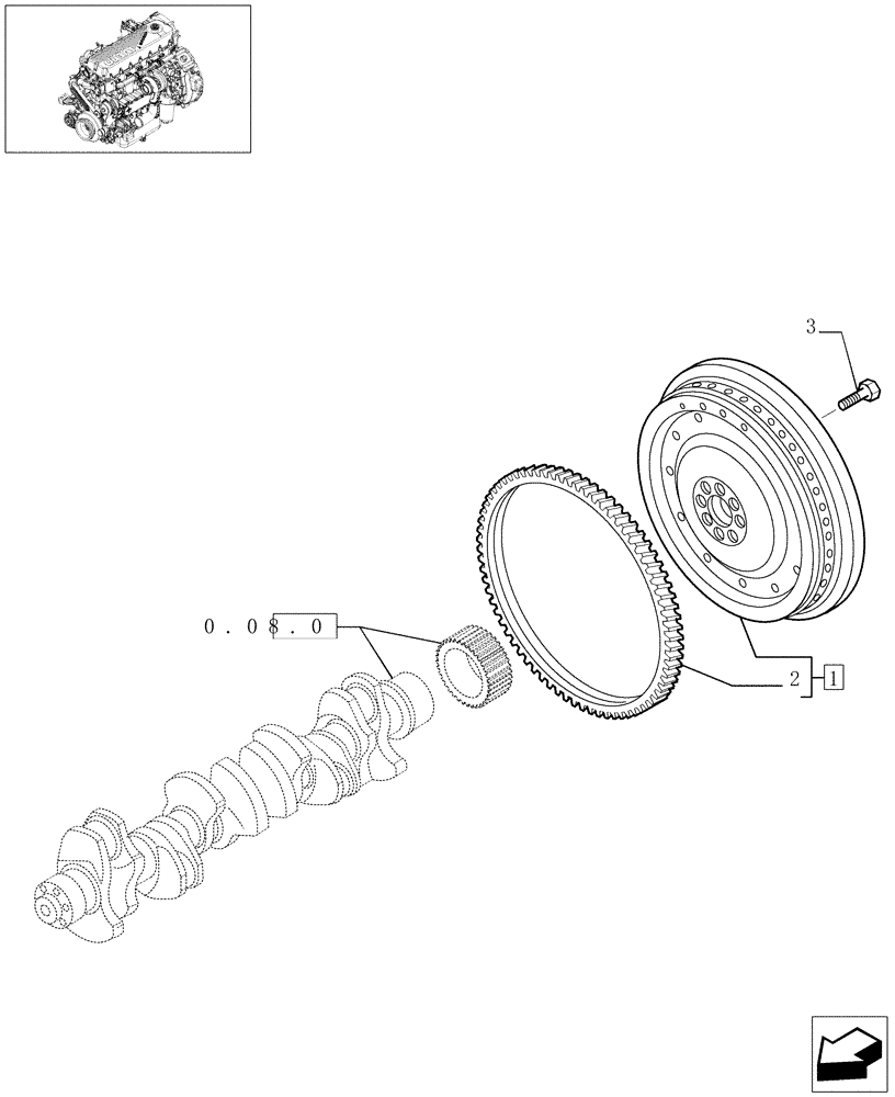 Схема запчастей Case F2CE9684E E002 - (0.08.3[01]) - FLYWHEEL (504129521) 