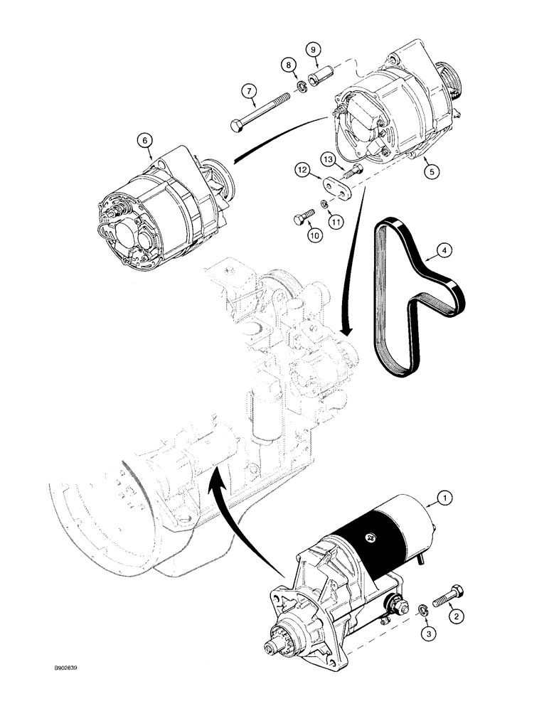 Схема запчастей Case 580SK - (4-12) - STARTER AND ALTERNATOR MOUNTING (04) - ELECTRICAL SYSTEMS